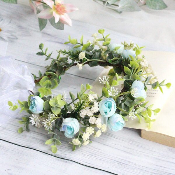 Forest style curled edge rose headband, simulated starry sky, eucalyptus wreath, bride's wedding dress, photography, headwear - Image 2