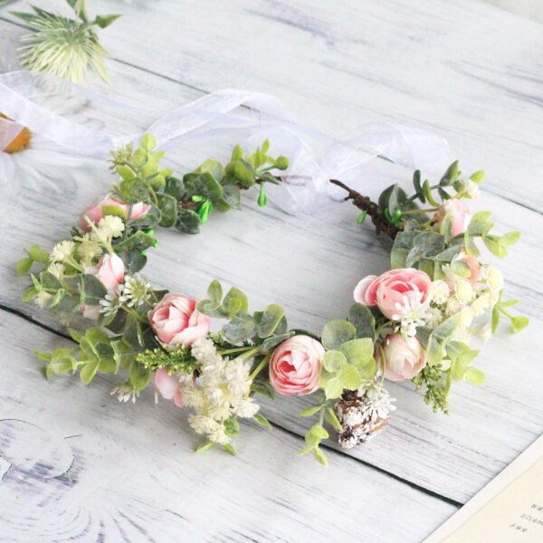 Forest style curled edge rose headband, simulated starry sky, eucalyptus wreath, bride's wedding dress, photography, headwear - Image 6