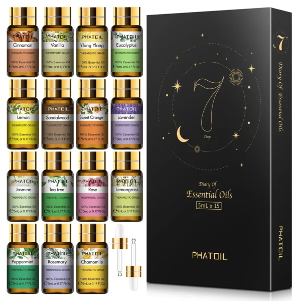 Pure Essential Oils 15pcs Gift Set Natural Plant Aroma Essential Oil Diffuser Eucalyptus Vanilla Mint Lavender Rose Tea Tree Oil - Image 7