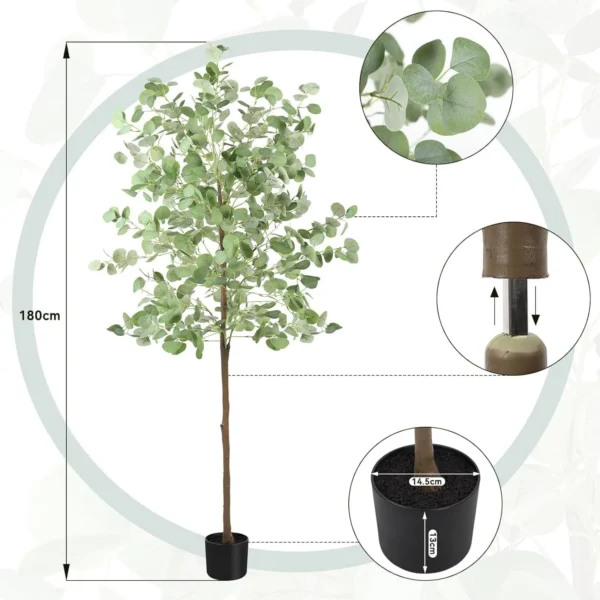 6FT Artificial Eucalyptus Tree Tall Faux Silk Eucalyptus Plant with Lifelike Eucalyptus Leaves Fake Tree for Home Indoor Decor - Image 5