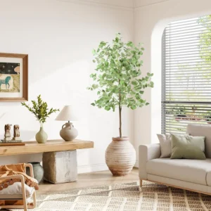 6FT Artificial Eucalyptus Tree Tall Faux Silk Eucalyptus Plant with Lifelike Eucalyptus Leaves Fake Tree for Home Indoor Decor