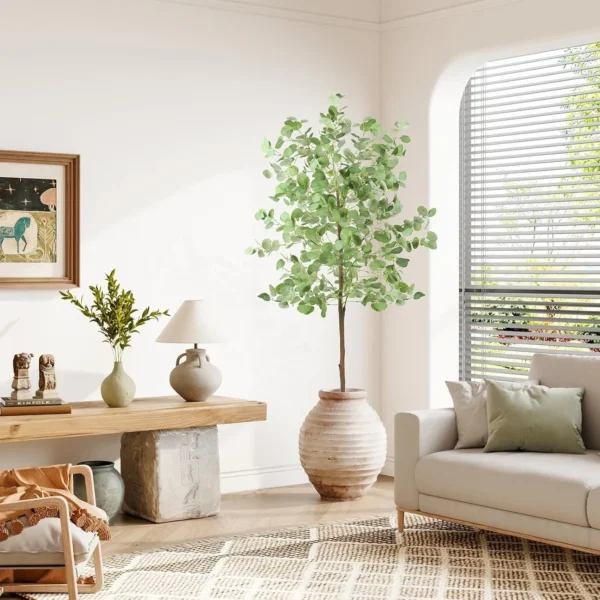 6FT Artificial Eucalyptus Tree Tall Faux Silk Eucalyptus Plant with Lifelike Eucalyptus Leaves Fake Tree for Home Indoor Decor