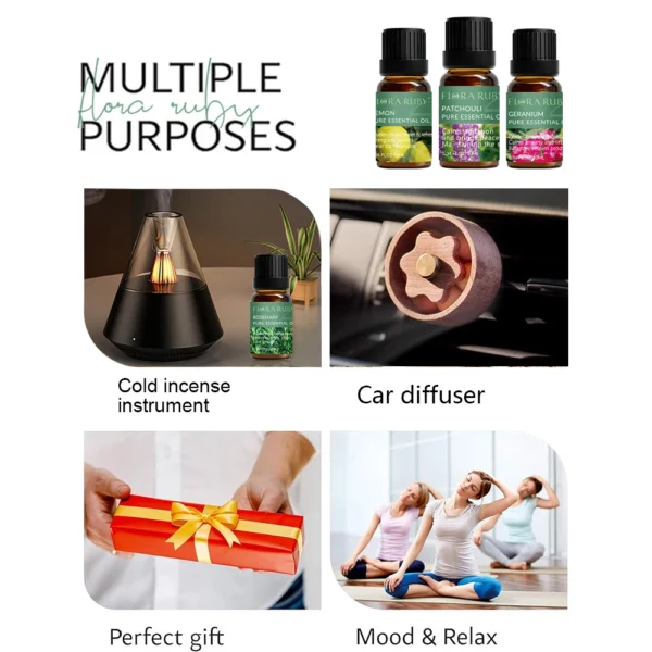 Essential Oils for Diffusers Lavender Eucalyptus Tea Tree Peppermint Rosemary Mint Bergamot Lemon Rose Pure Essential Oil 10ml - Image 6