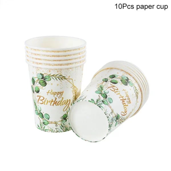 Green Eucalyptus Leaf Disposable Tableware Set Paper Plate Cup Napkin Kids Adult Birthday Supplies Hawaiian Summer Party Decor - Image 11
