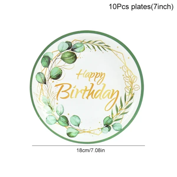 Green Eucalyptus Leaf Disposable Tableware Set Paper Plate Cup Napkin Kids Adult Birthday Supplies Hawaiian Summer Party Decor - Image 12