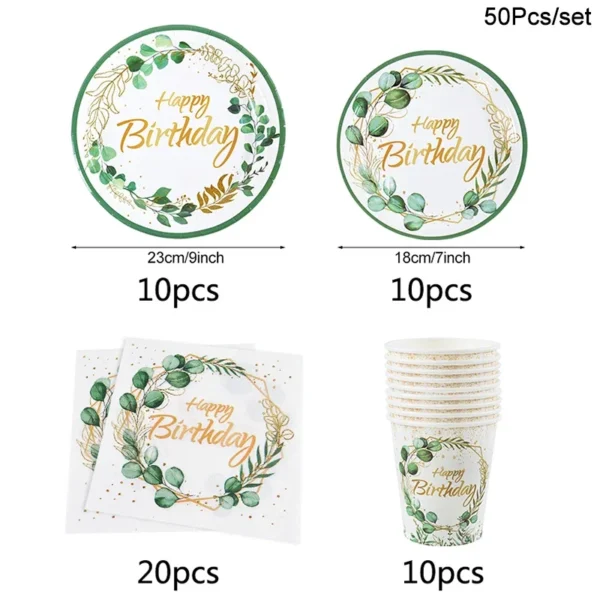 Green Eucalyptus Leaf Disposable Tableware Set Paper Plate Cup Napkin Kids Adult Birthday Supplies Hawaiian Summer Party Decor - Image 15