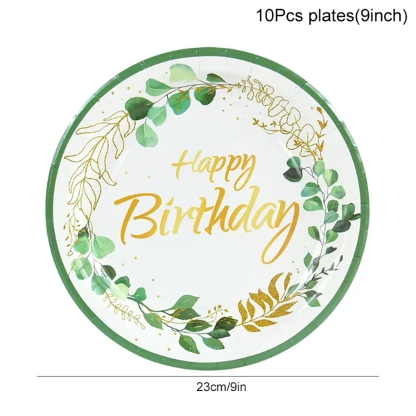 Green Eucalyptus Leaf Disposable Tableware Set Paper Plate Cup Napkin Kids Adult Birthday Supplies Hawaiian Summer Party Decor - Image 13