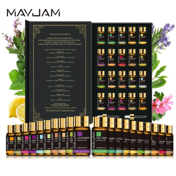 MAYJAM 20 Bottles Essential Oils Kit Set Lavender Jasmine Eucalyptus Vanilla Sandalwood Sweet Orange Geranium Patchouli - Image 2