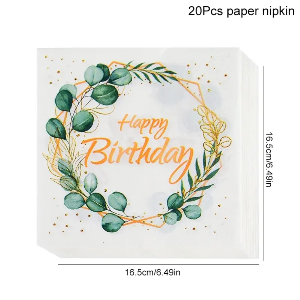 Green Eucalyptus Leaf Disposable Tableware Set Paper Plate Cup Napkin Kids Adult Birthday Supplies Hawaiian Summer Party Decor - Image 10